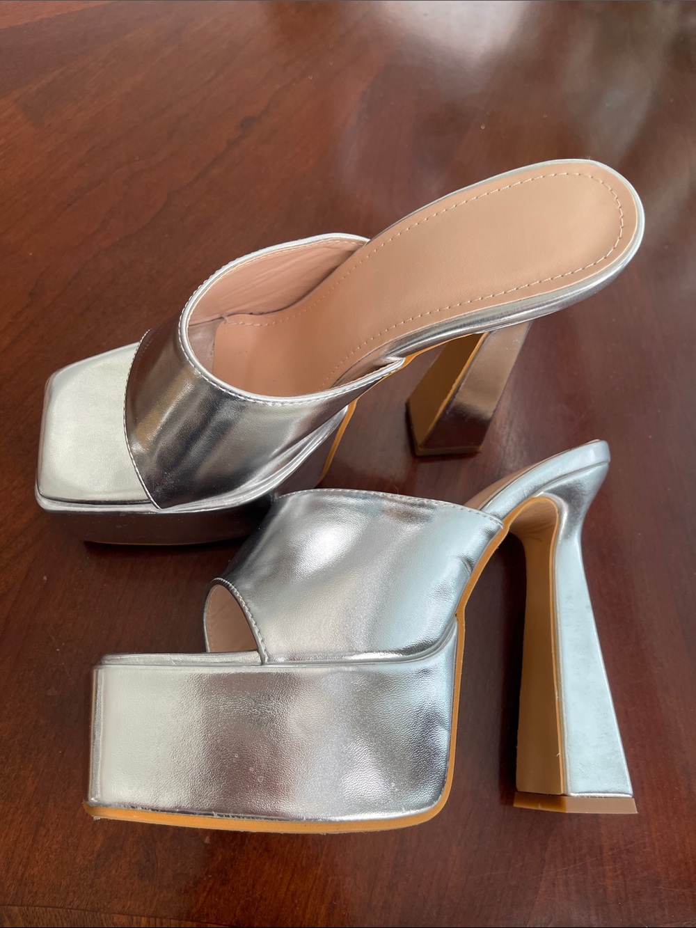 Silver High-Platform Mule Heels